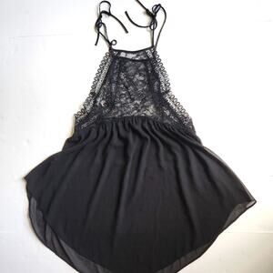 Victoria's Secret Black Lace Satin Slip Babydoll Dress Size M
